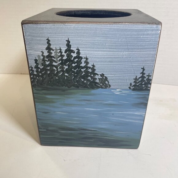 Hand-Painted Wooden Tissue Box Cover With Loon & Lake Scene - Picture 5 of 11